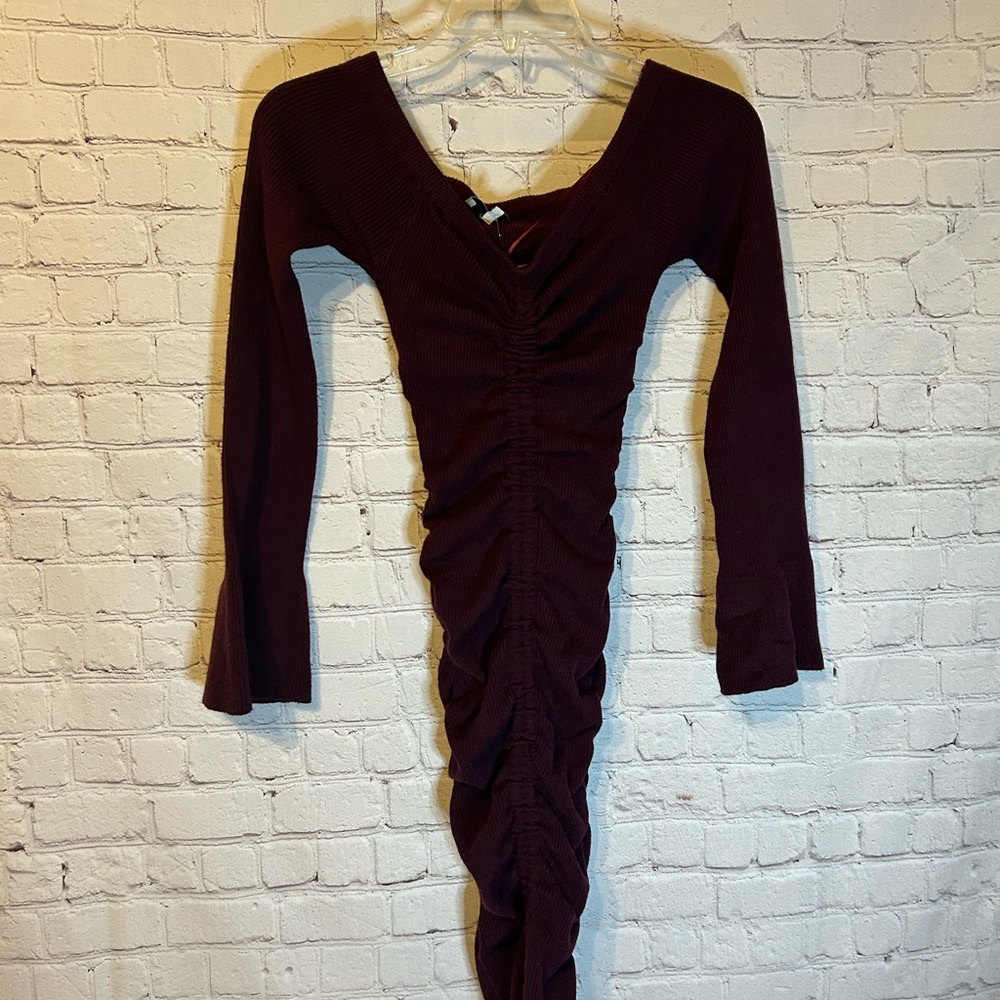 NWT Acoa Burgundy Ruched Dress, S